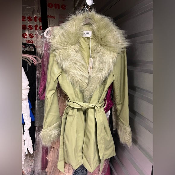 NWT Show Me Your Mumu Penny Lane Faux Leather Wrap Jacket Sage Green - Small - Picture 4 of 10